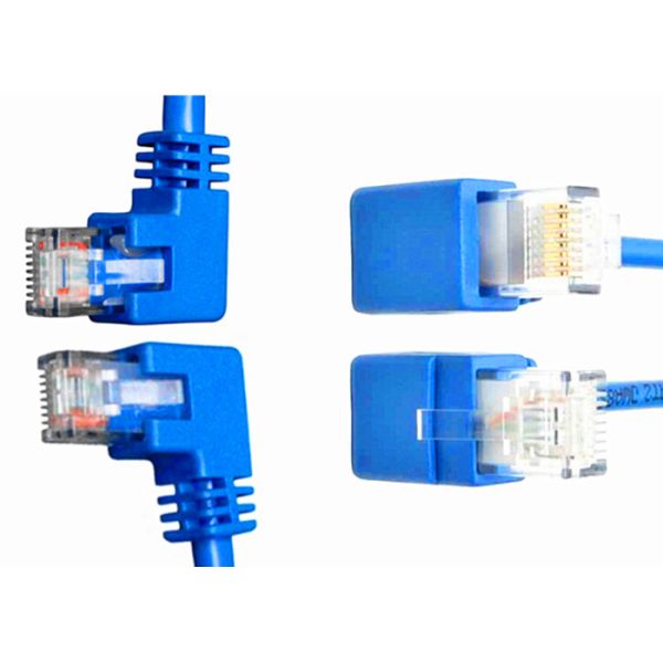 Left Angle Network Data Cable / Cat 6 Patch Cable RJ45 Gold Plated Male Connector