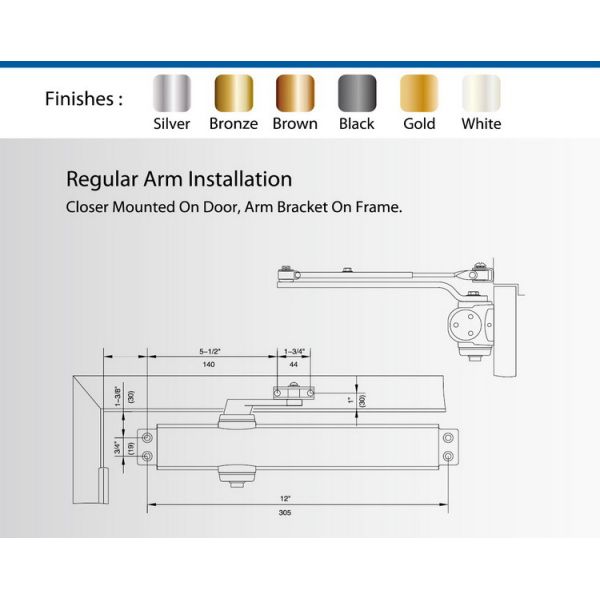 Parallel Hold Open Arm Door Closer , Surface Mounted Delayed Action Door Closer