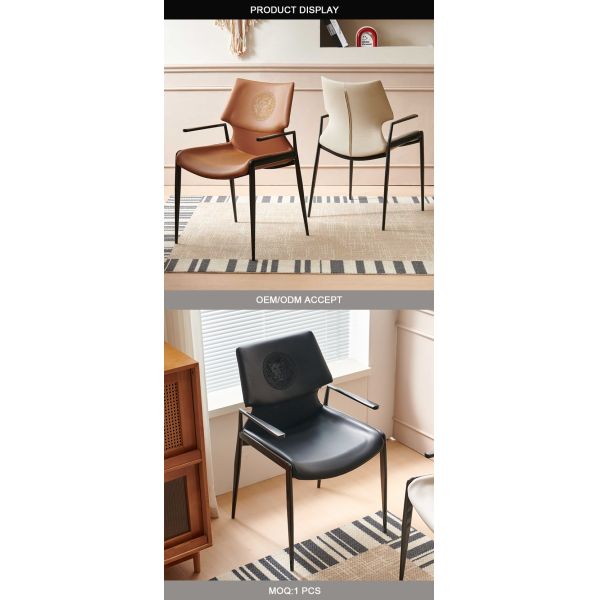 Modern Style Home Furniture Upholstered Leather Dining Chair Metal Frame Black Luxury Restaurant Indoor Hotel Seating