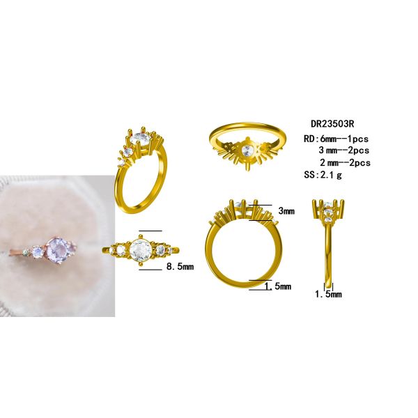 Natural Lavender Quartz Ring , 925 Sterling Silver Rose Gold Plated Five Stone Ring