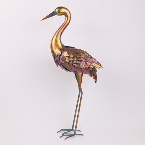 Metallic Iron Crane Decor Animal Garden Ornament for Medium Gardens