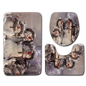 Snowman Christmas Bath Mat Set Anti Skid Restroom Mat Set