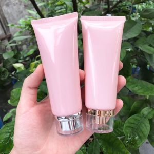 Quality SGS Pink Plastic Reusable Hand Cream Facial Cleanser Tube 100ml for sale