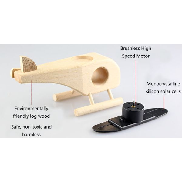 Nature Color Kids Toys Solar Powered Helicopter Wooden Toys Educational Solar Toys for Kids