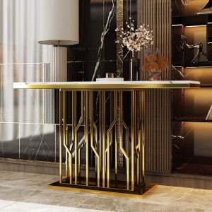 Quality 120cm Length Marble Narrow Entrance Console Table With Glossy Finish for sale