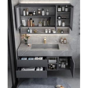 Quality Double Bathroom Vanity Sink Cabinet Solid Wood Furniture Modern Style for sale