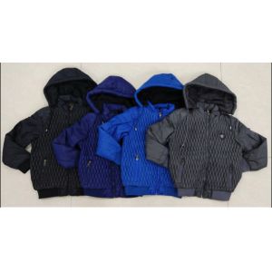 Blue Hooded Kids Padded Jacket Boys Adjustable Cuffs Anti Shrink