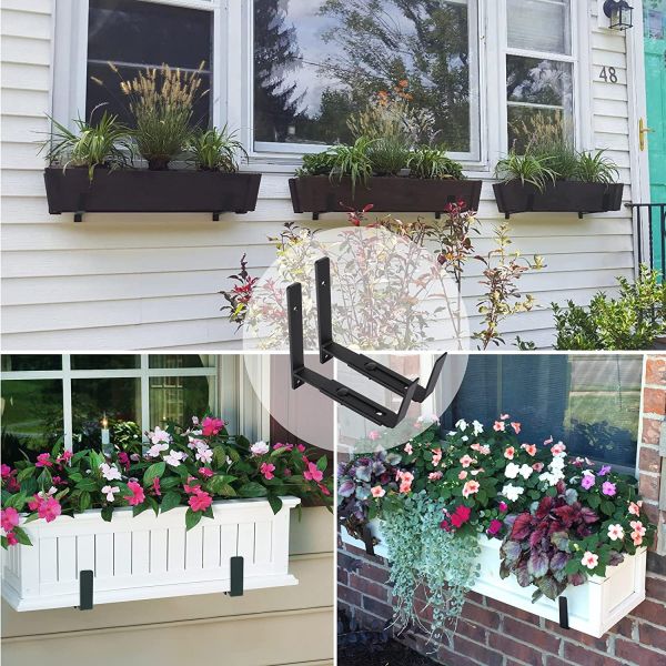 Wall Mount Flower Box Holder with Hanging Plant Bracket Black or White Material