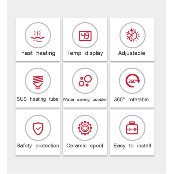 ABS Electric Hand Wash Tap SS304 Electric Kitchen Water Heater Tap 2-3L/Min