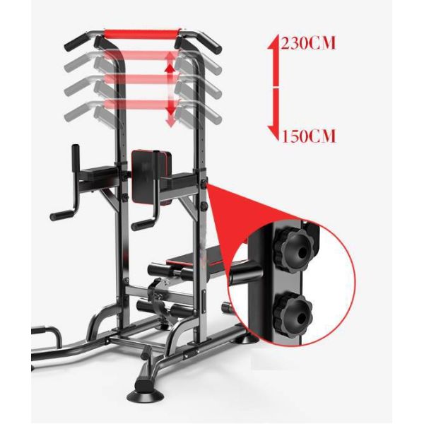 Pull Up Bar Station With Weight Bench Push Up Multifunctional Power Tower Workout Dip Station