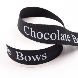Quality Double Face Heat Transfer White Print Black Grosgrain Ribbon for sale