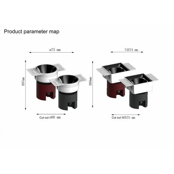 Energy Saving Recessed Wall Washer Downlight AC220-240V Bridgluxe Chip
