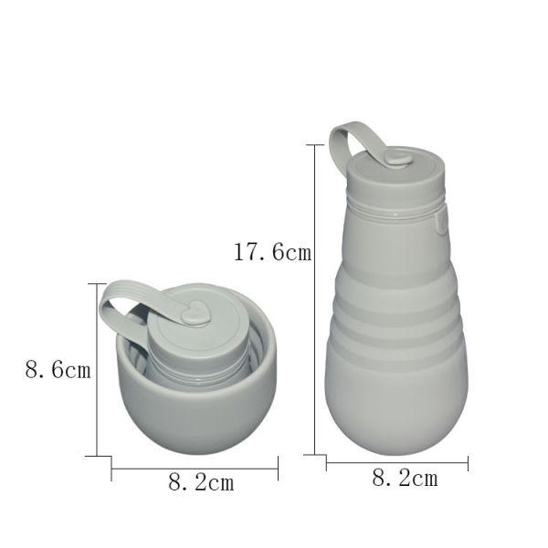 Grey Silicone Collapsible Drinking Bottle Outdoor Sports Folding 500ml Water Bottle