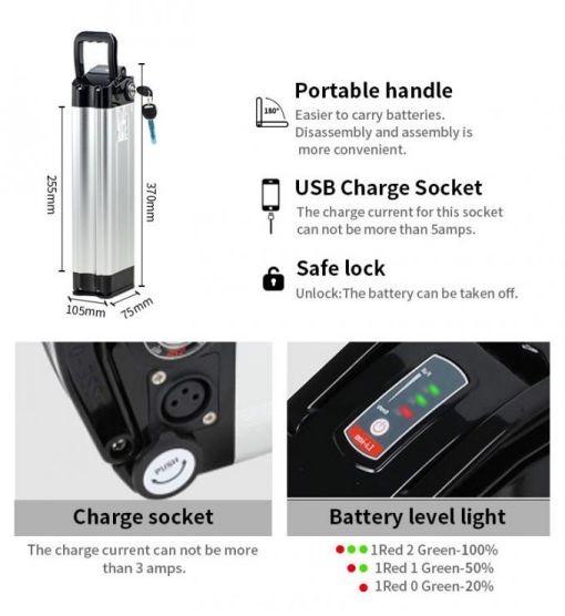 Portable OEM 18650 Lithium Electric Bike Battery 36V 15AH540W Plus Sliver Fish Model With Bluetooth For Electric Bike