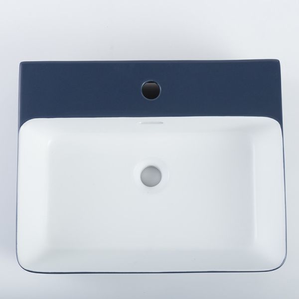 Easy Install Counter Top Bathroom Sink Polished Surface Blue Rectangular Hand Basin