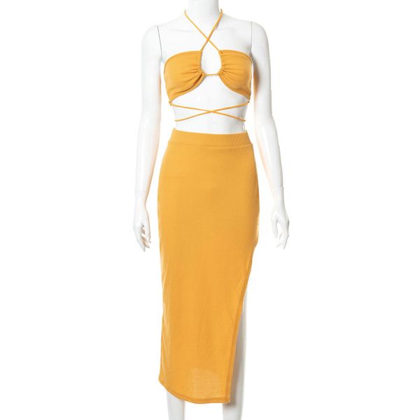 2 Set Halter Straps Womens Party Maxi Dresses Wrap Breasts And Navel