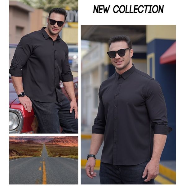 2022 Men's Oversized Tshirt Poplin Fabric Long Sleeve Casual Style Plus Size Shirts