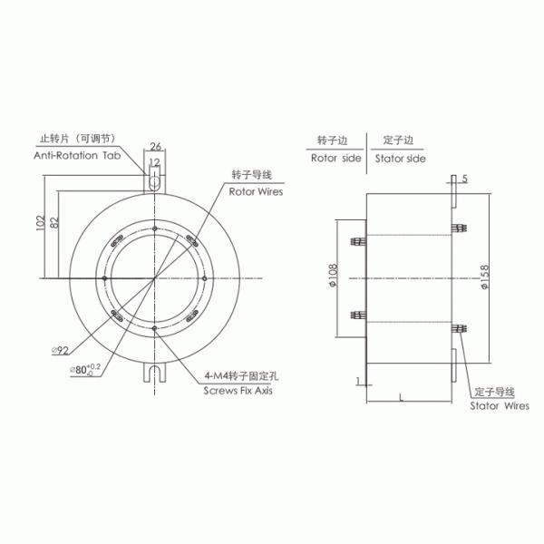 OEM Hollow Electrical Pancake Flat Slip Ring Assembly With 80mm Through Bore