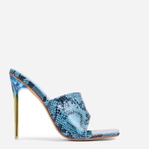 Quality Handmade OEM Womens Leather Mule Slippers Snake Printing PU Material for sale