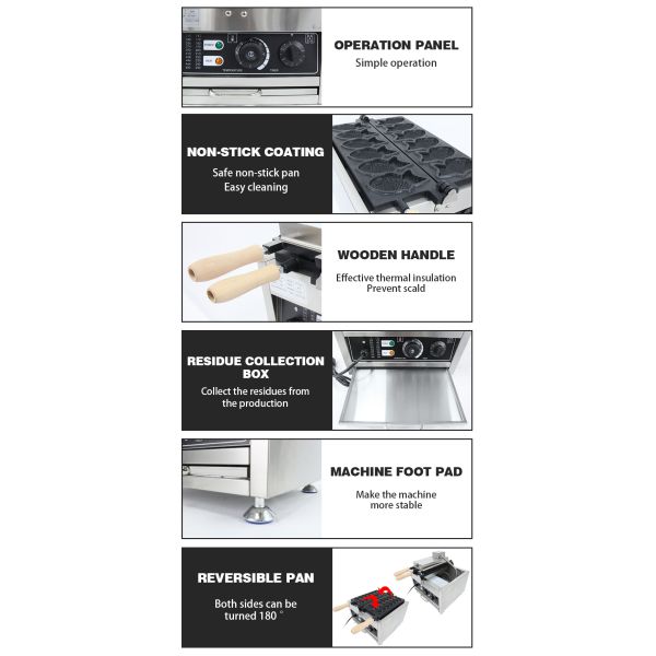 Korean Fish Cake Commercial Electric Taiyaki Waffle Maker with 18 KG Stainless Steel