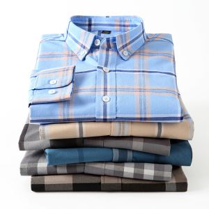 Quality Button Down Collar Casual 100% Cotton Oxford Men's Long Sleeve Plaid Shirt for Autumn for sale