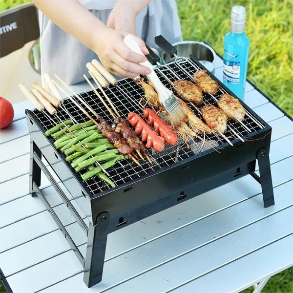 Black Color Foldable Bbq Cooking Grill Set Barbecue Pits For 1-5 People