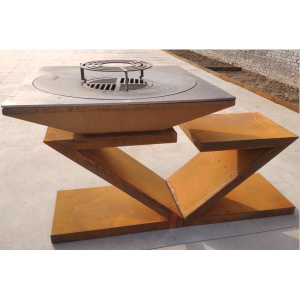 OEM Pre Weathered Corten Steel Charcoal Grill With Ash Tray