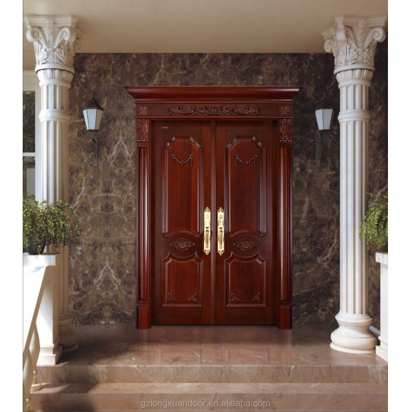 Personal custom design solid wood double doors 2 leaf for the front entrance to our home
