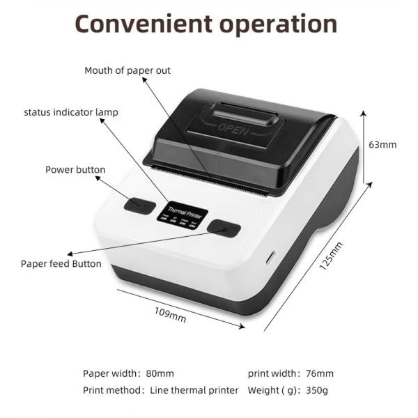 80mm Mini Bluetooth Thermal Receipt Printer High-Speed Wireless Printer for Small Businesses, Compatible with Android & Retail/Street Vendor/Office