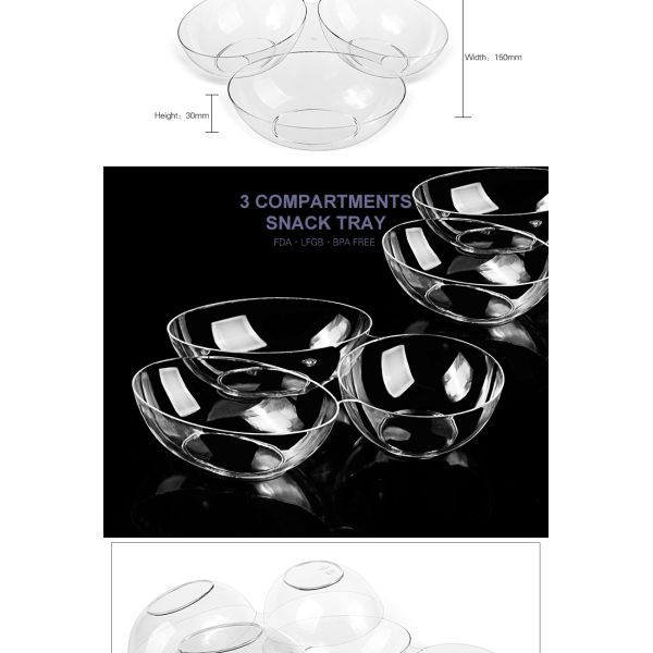 2019 New style 3 compartments clear plastic tray nut fruits tray