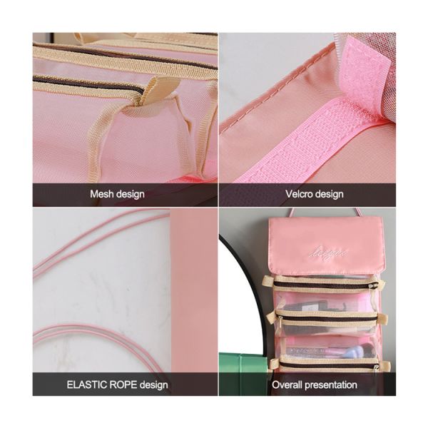 Four In One Mesh Folding Makeup Wash Bag Travel Portable Makeup Brush Storage
