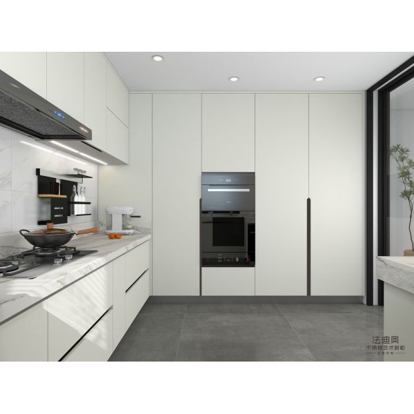 White Elegance Kitchen Cabinets With High-Low Sintered Stone Countertops