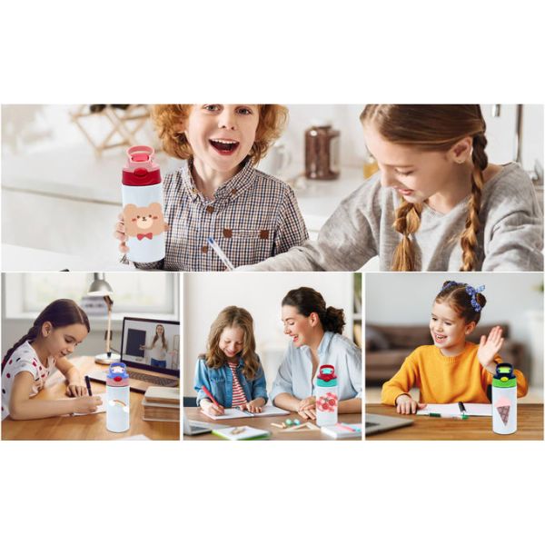 Kids Sublimation Tumbler 12oz Sublimation Kids Water Bottle With One-Click Pop-Up Straw Lid And Handle Stainless Steel Insulated Sublimation Kids