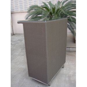 Outdoor Dark Brown Resin Wicker Bar Set Table With Steel Frame