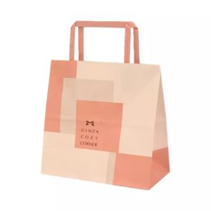 Flexo Printing Flat Handle Brown Paper Grocery Bags 12x7x17cm