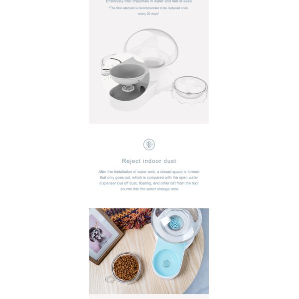 2 In 1 Clear Water Pet Feeders 2100ml Portable Auto Cat Water Bowl