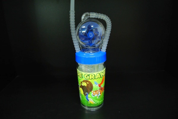 Funny Cartoon Character Water Bottle Plastic With Long Curly Straw OEM / ODM Available
