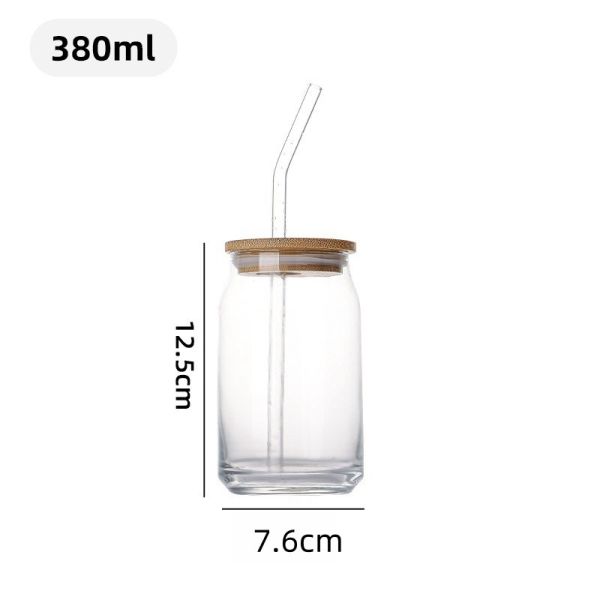 Sublimation Glass Coke Cup With Bamboo Lid And Straw Glass Cold Drink Cup High Borosilicate Glass Coated Transparent Glass Cup Set Sublimation Glass