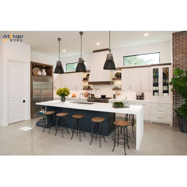 2023 Customized Size Modern Melamine Board Kitchen Cabinet with Island Table Interior