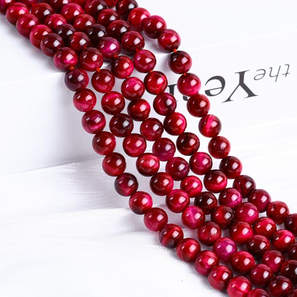 8mm Rose Red Tiger Eye Gemstone Healing Pink Crystal Stone Beads For Jewelry Making