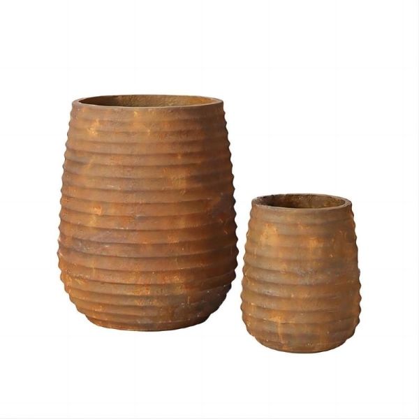 Round Hand Carved GRC Planter Pots For Indoor And Outdoor Decor
