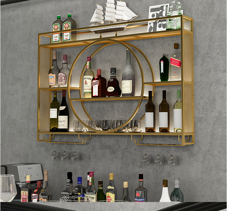 Rustproof Golden 140cm Length Metal Wine Rack Wall Mounting