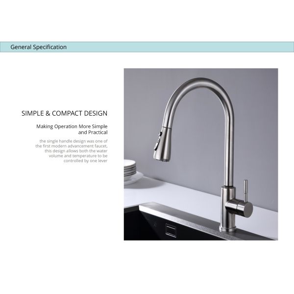 Single Hole High Arc Kitchen Faucet Mixer 360 Degree Rotating Spout IPX5