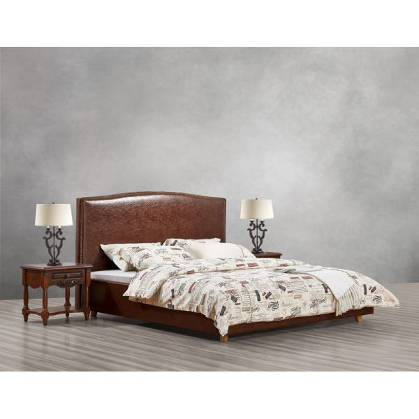 Glassic design of Leisure Bedroom Furniture Upholstered Headboard Bed by True Leather with High density Sponge covered