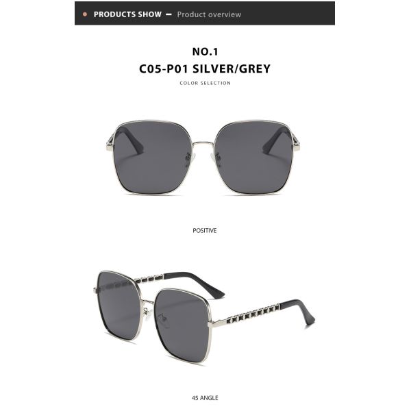 144mm Women Polarized Sunglasses , Metal Rim Sunglasses Chain Mirror Legs