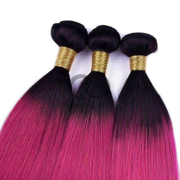 #T1B/Rose Red Straight Remy Human Hair Bundles Sew In Weave Bundles Brazilian Bundle Deals