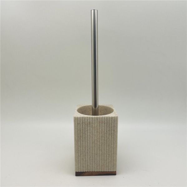 ribbed Sand stone Polyresin Bathroom Accessories Set with wooden parts