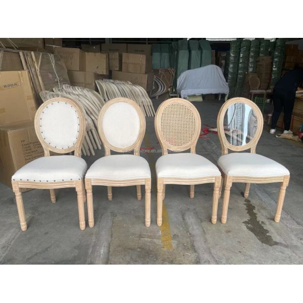 PU Leather Covered French Vintage Style Dining Chair with Stackable Design and Solid Wood