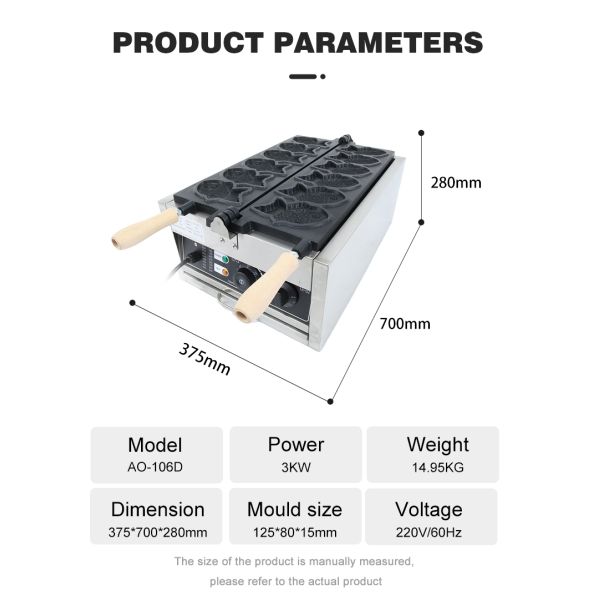 Korean Fish Cake Commercial Electric Taiyaki Waffle Maker with 18 KG Stainless Steel