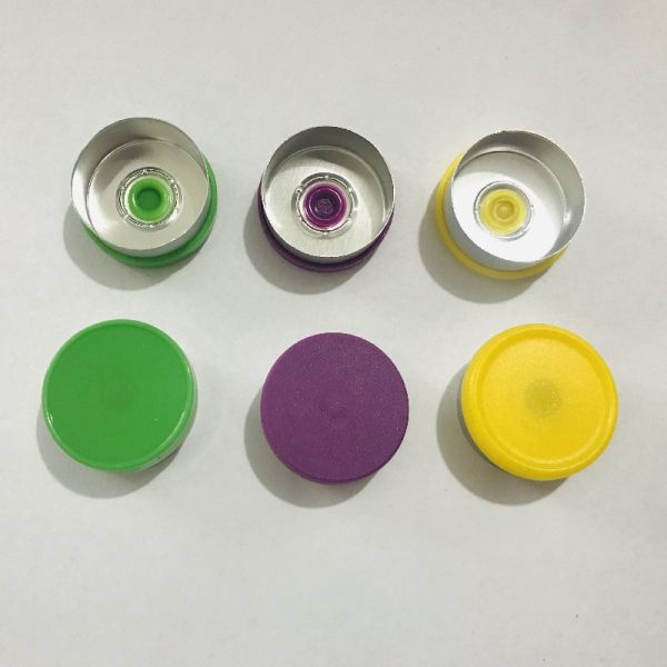 ISO9001 Blue Orange Medicine Vial Cap With Rubber Stopper